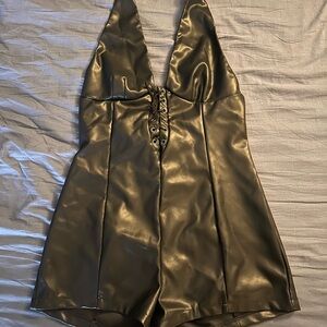 Ecote Black Bodysuit One Piece with Plunging V-Neckline